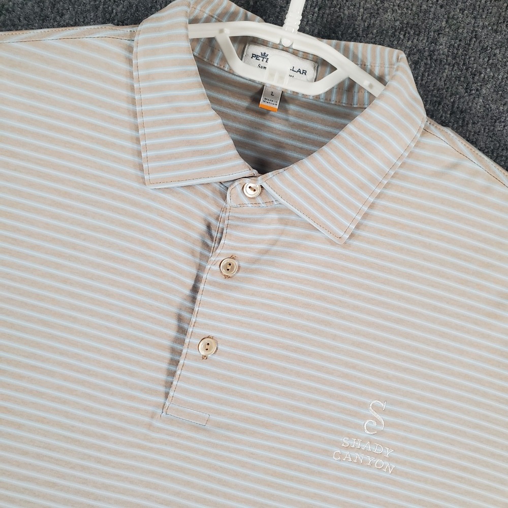 Peter Millar Polo Mens Large Summer Comfort MS19EK21S Tan Striped Shady Canyon